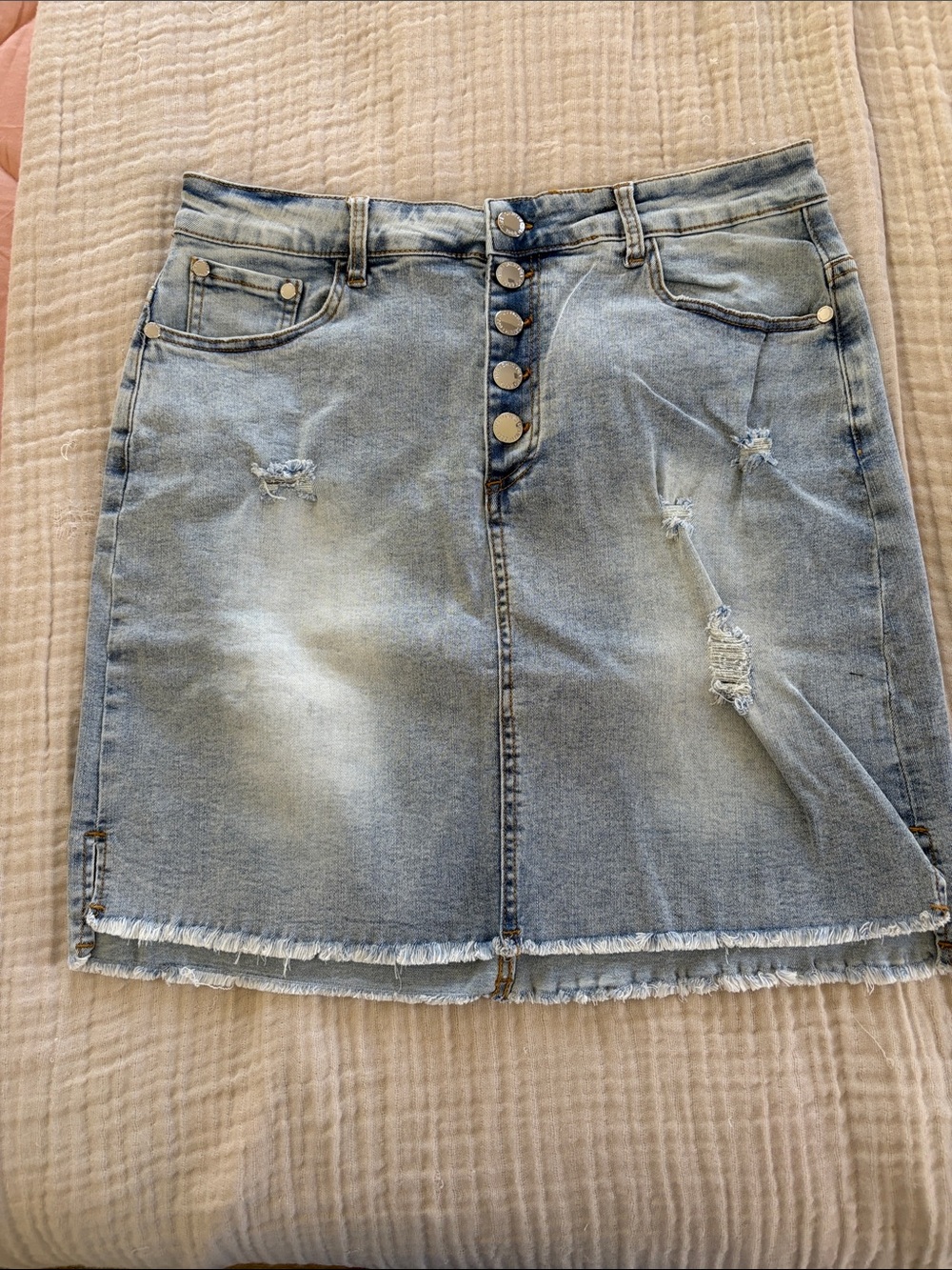 City Chic Light Blue Distressed Denim Mini Skirt